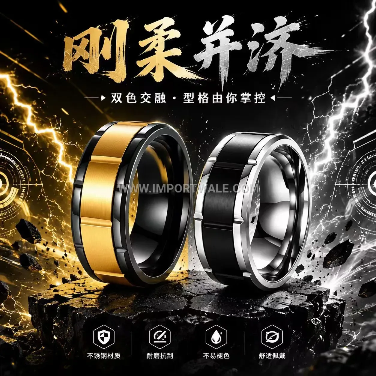 Two-Tone Stainless Steel Spinner Band Ring