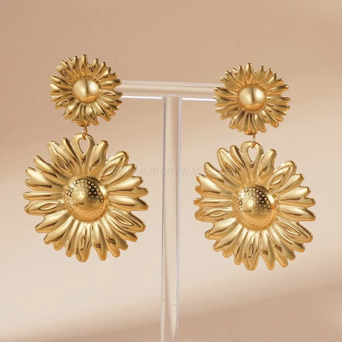 Classic Vintage Gold Plated Titanium Steel Sunflower Earrings