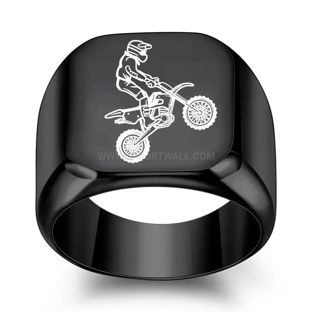 Bold Square Flat Top Motorcycle Engraved Stainless Steel Ring