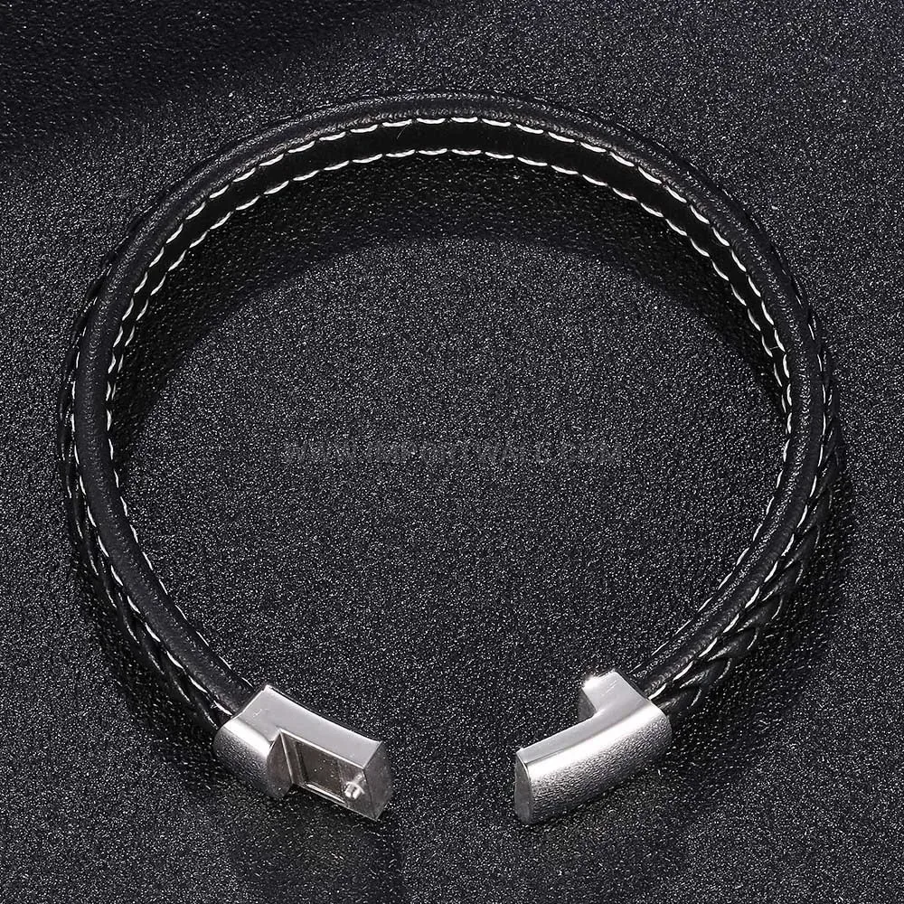 Woven Leather Wrap Wristband with Stainless Steel Magnetic Clasp
