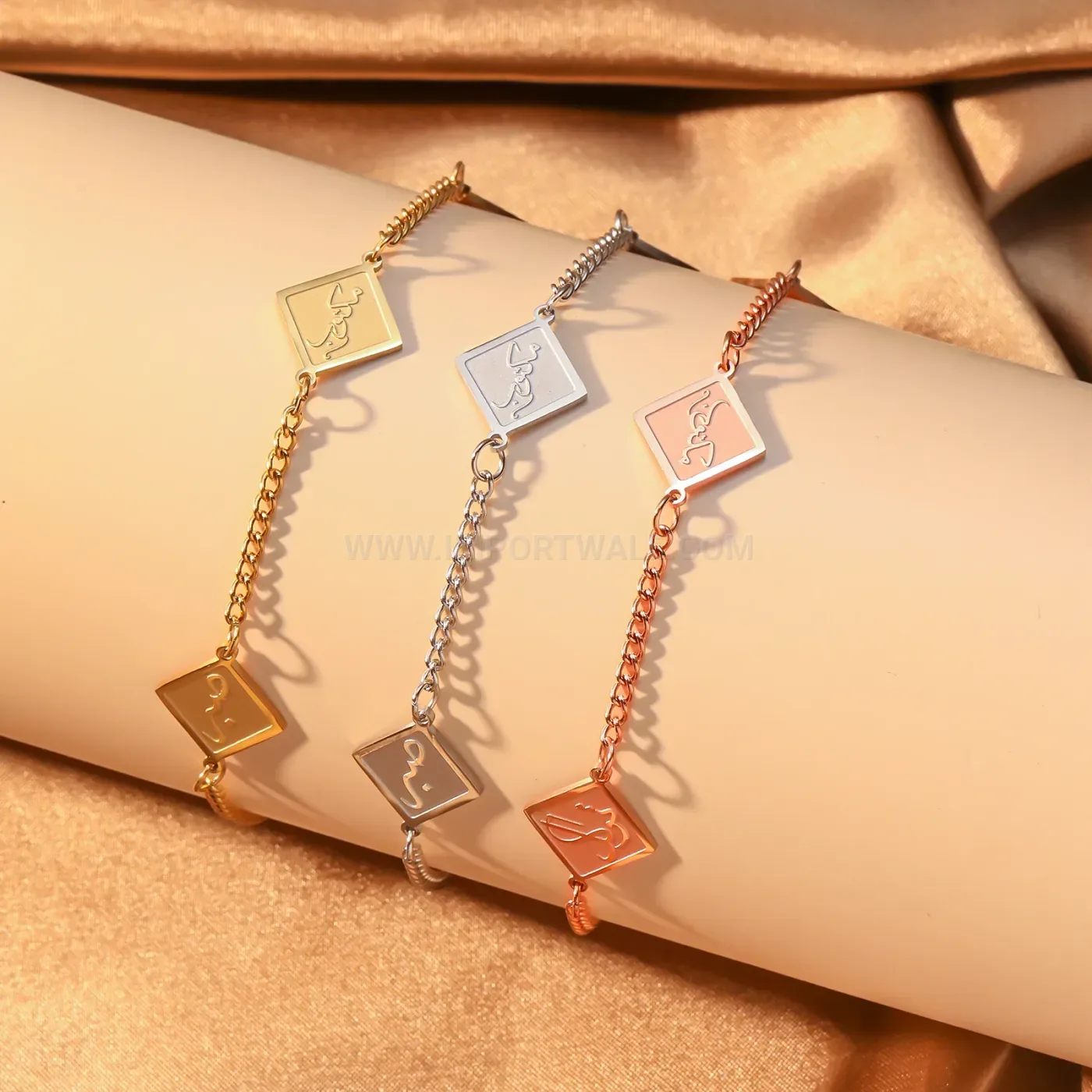 Arabic Love Hubb Diamond Motif Stainless Steel Cable Chain Bracelet