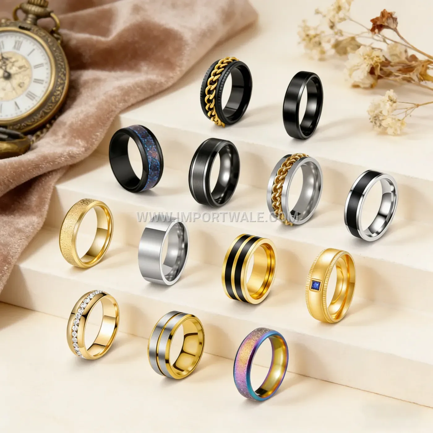 Electroplated Stainless Steel Couple Ring Set