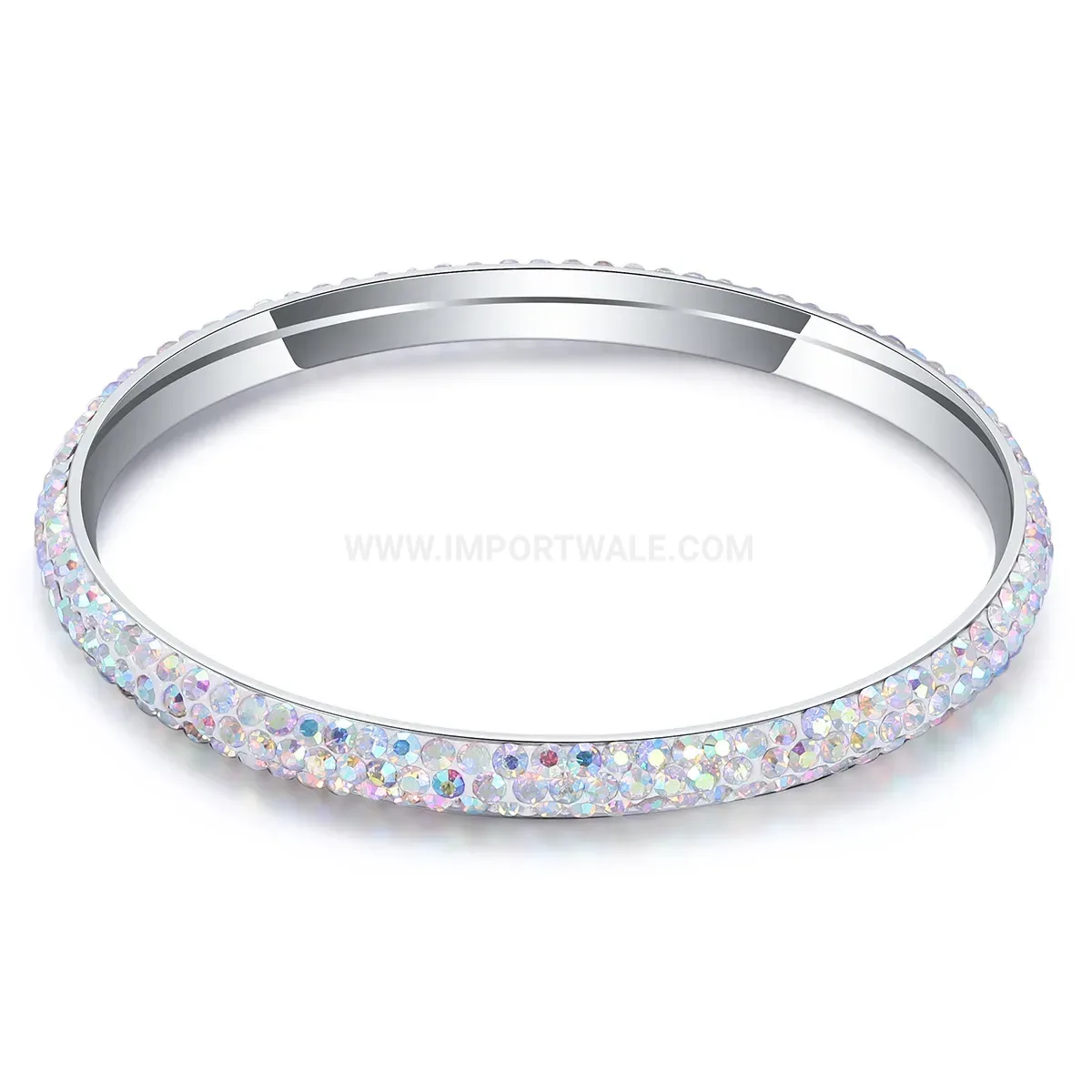 Premium Sparkling Rhinestone Three Row Stainless Steel Bangle