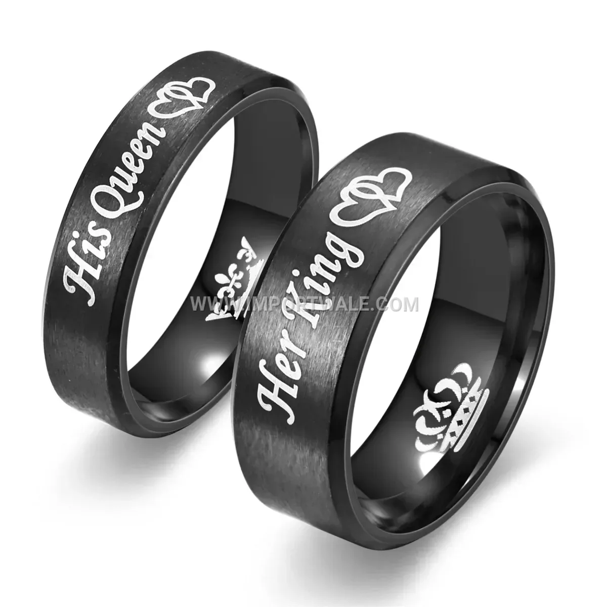 Matte Black Stainless Steel Engraved Crown Ring