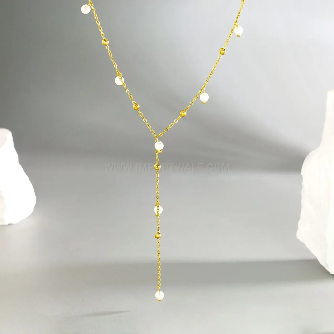 Chic Elegantly Accentuated Pearl Tassel Stainless Steel Clavicle Chain Necklace