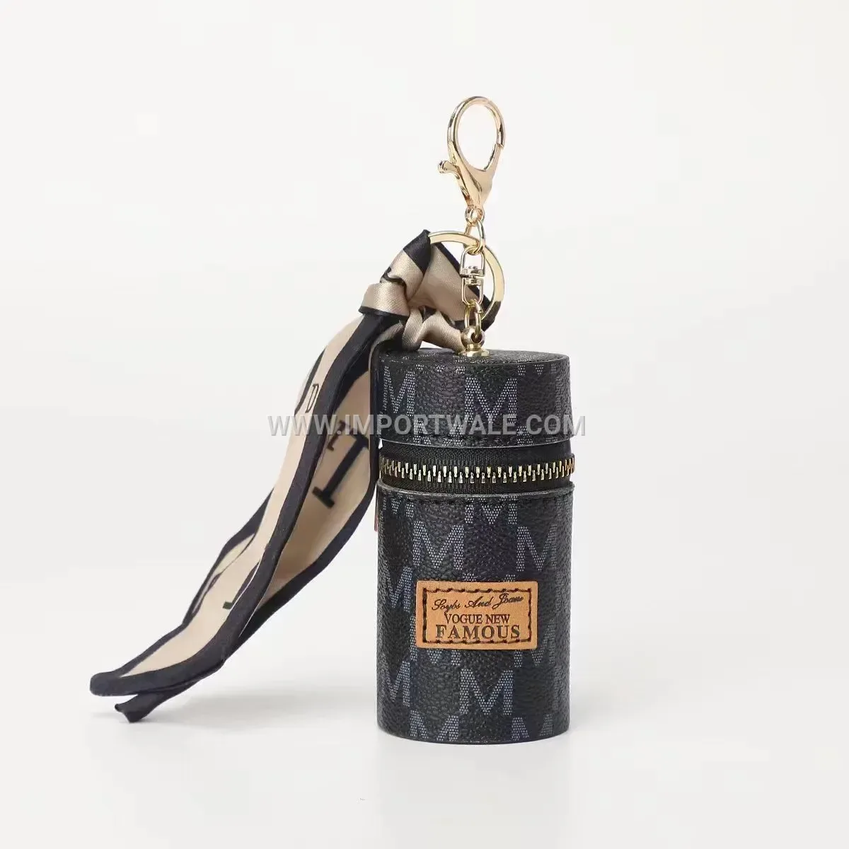 Vintage Pattern Bucket Mini Coin Purse Keychain Charm