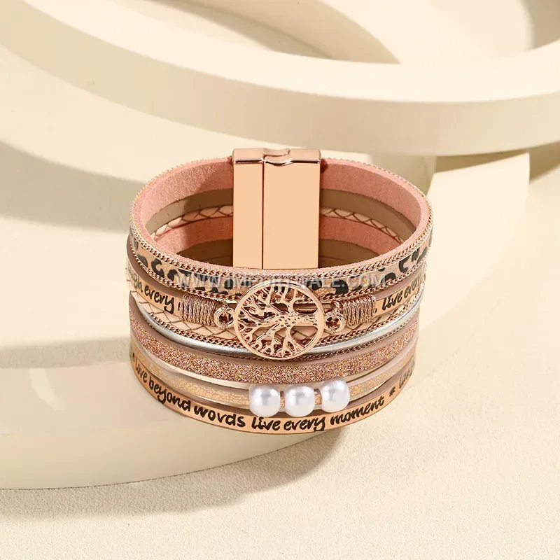 Bohemian Tree of Life Multi Layer Faux Leather Bracelet