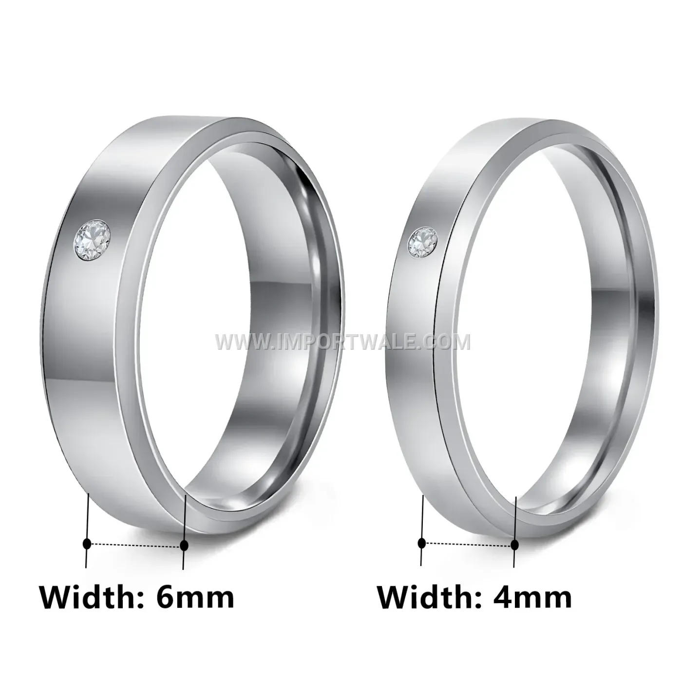 Beveled Edge Stainless Steel Cubic Zirconia Couple Ring