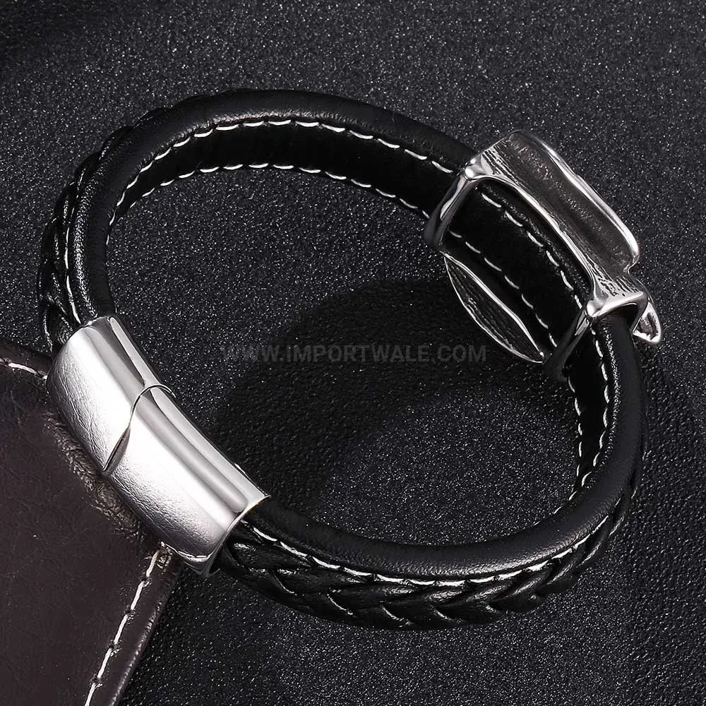 Bold Retro Braided Leather Eagle Stainless Steel Bracelet