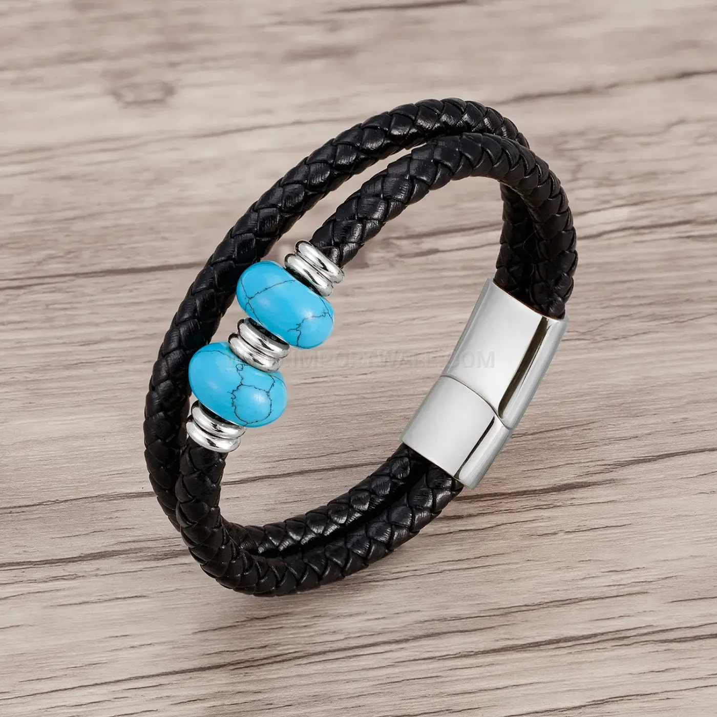 Vintage Style Braided Leather Stone Bracelet for Men and Women