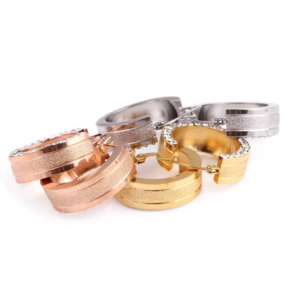 Elegant Frosted Crystal Accent Stainless Steel Huggie Hoop Earrings