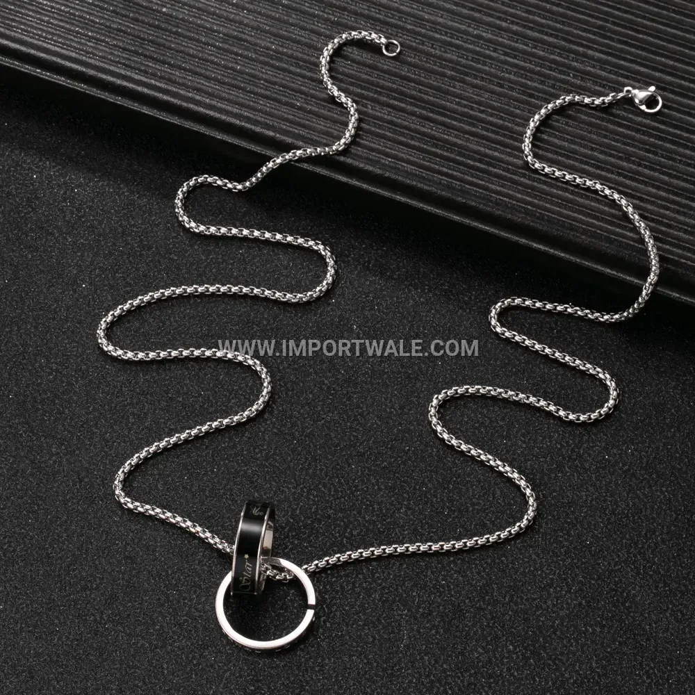 Men Double Ring Stainless Steel Pendant Necklace