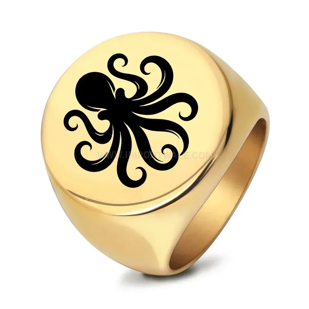 Chic Vintage Octopus Engraved Round Stainless Steel Ring
