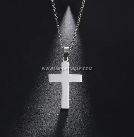 Classic Stainless Steel Cross Pendant Layering Link Chain Necklace