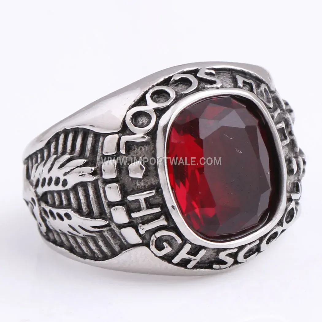 Antiqued Stainless Steel Double Eagle Military Signet Ring