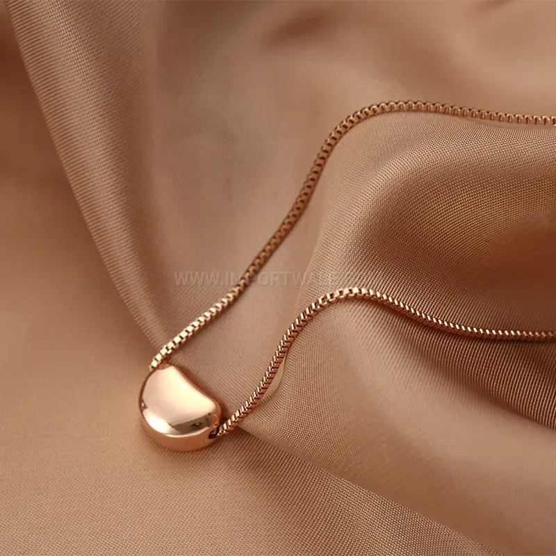 Modern Titanium Steel Red Bean Pendant Necklace