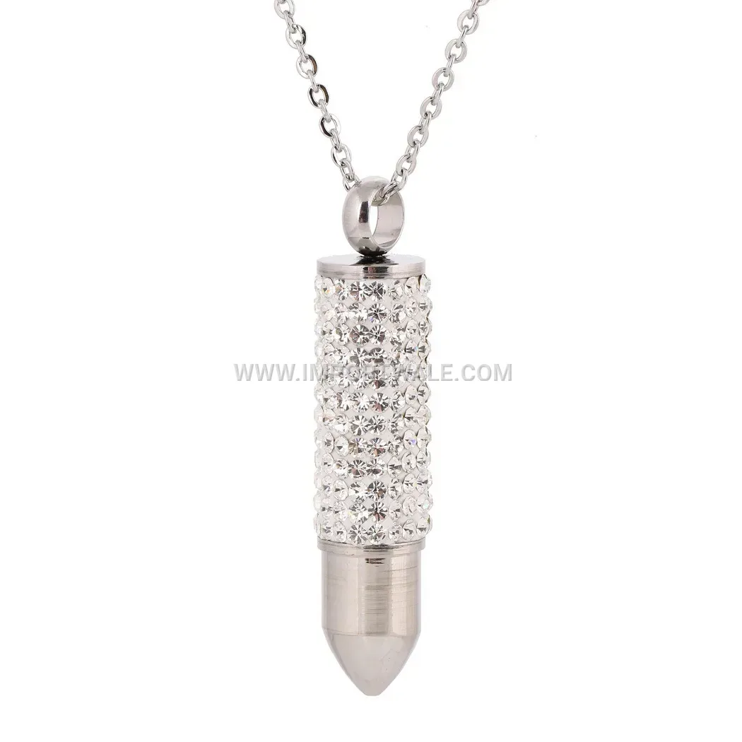 Rhinestone Bullet Pendant Stainless Steel Trend Necklace