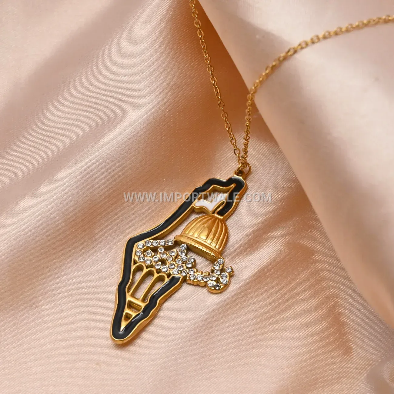 Palestine Mosque Zircon Accent Stainless Steel Arabic Pendant Necklace