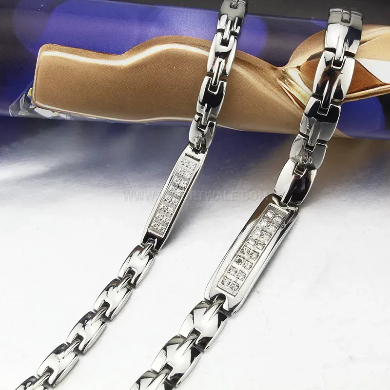 Chic Titanium Steel Rhinestone Embedded Bio Magnetic Bracelet