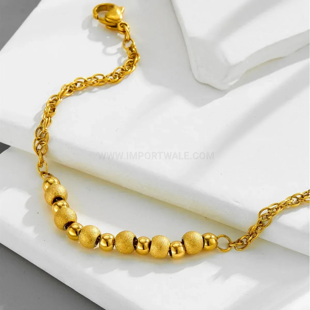 Elegant Gold Titanium Steel Frosted Bead Accent Bracelet