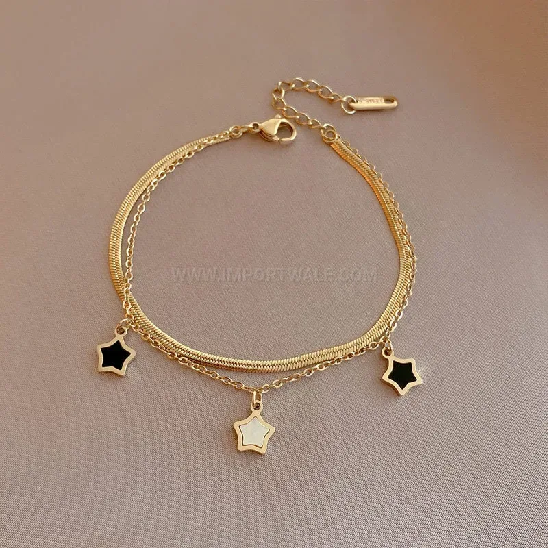 Trendy Gold Titanium Steel Shell Star Pendant Necklace