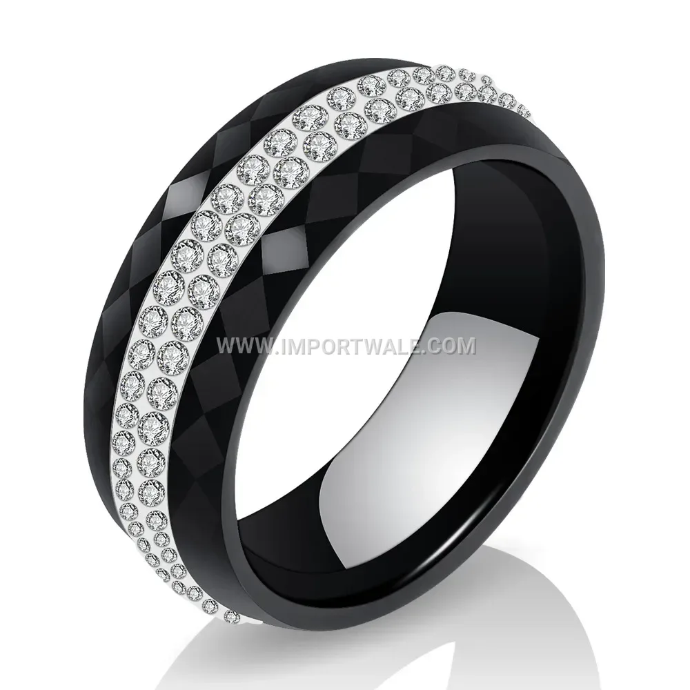 Dual Row Crystal Inlaid Ceramic Statement Ring
