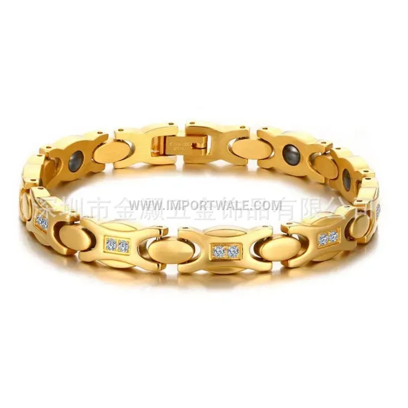 Rhinestone-Embellished Stainless Steel Magnet Bangle for Women