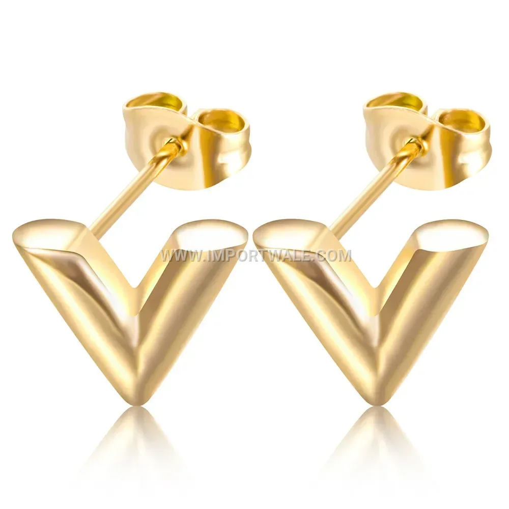 Stainless Steel V Letter Stud Earrings in Sleek Minimalist Style