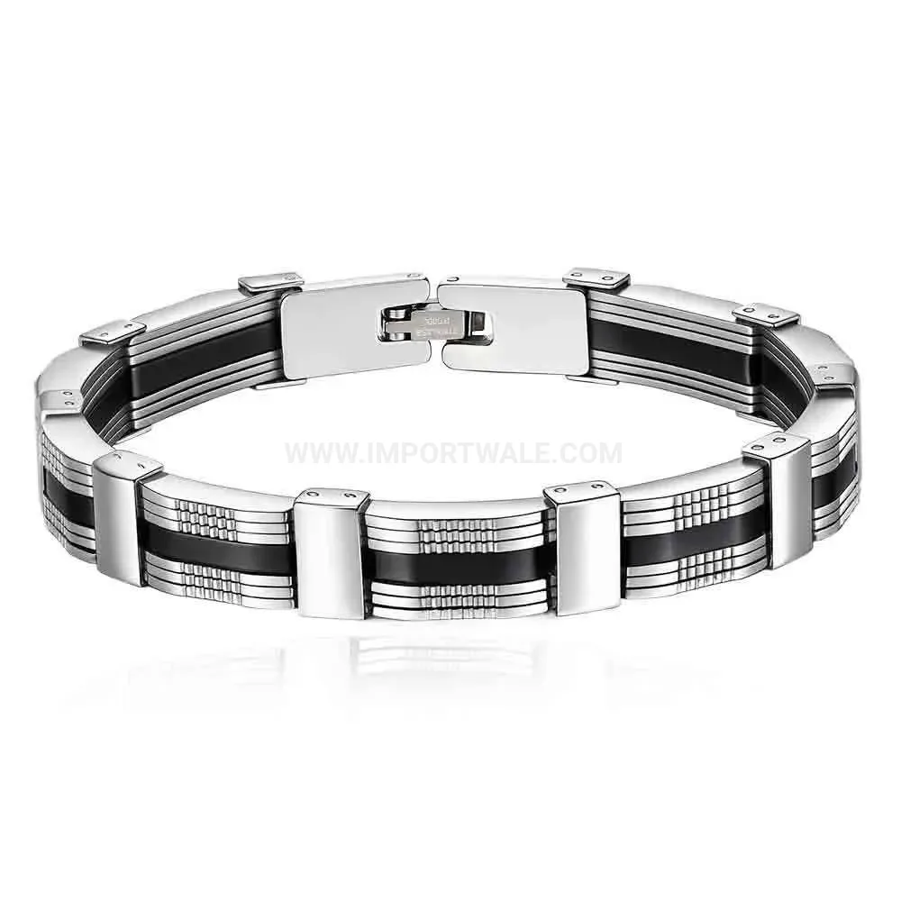 Men's Punk Vintage Stainless Steel Silicone Biker Bracelet