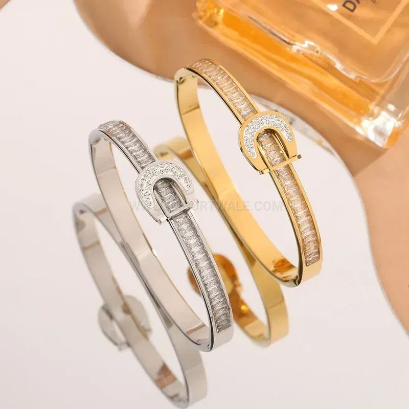 Elegant Crystal Pavé U-Shape Titanium Steel Bangle Bracelet