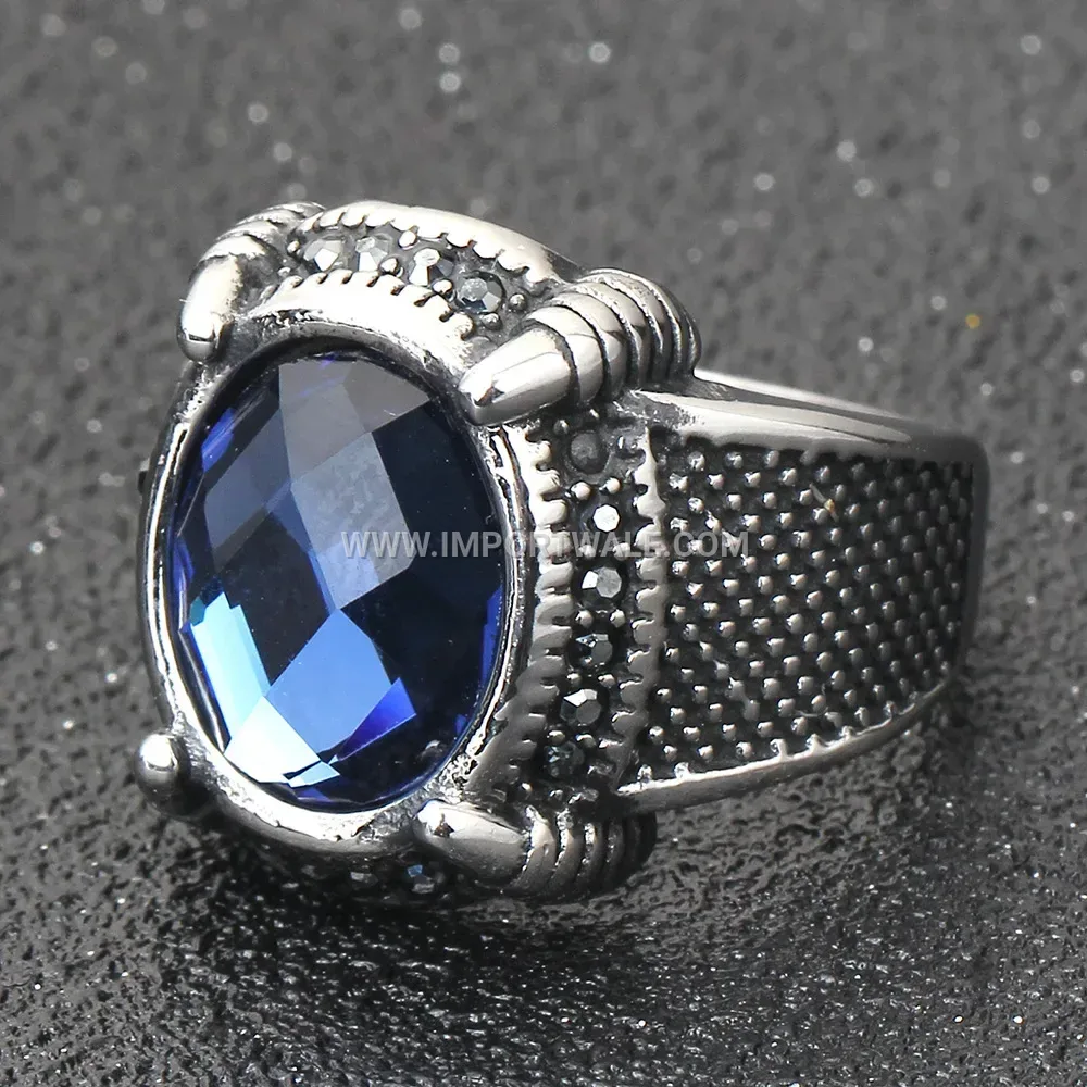 French Court Style Sapphire Stainless Steel Ring