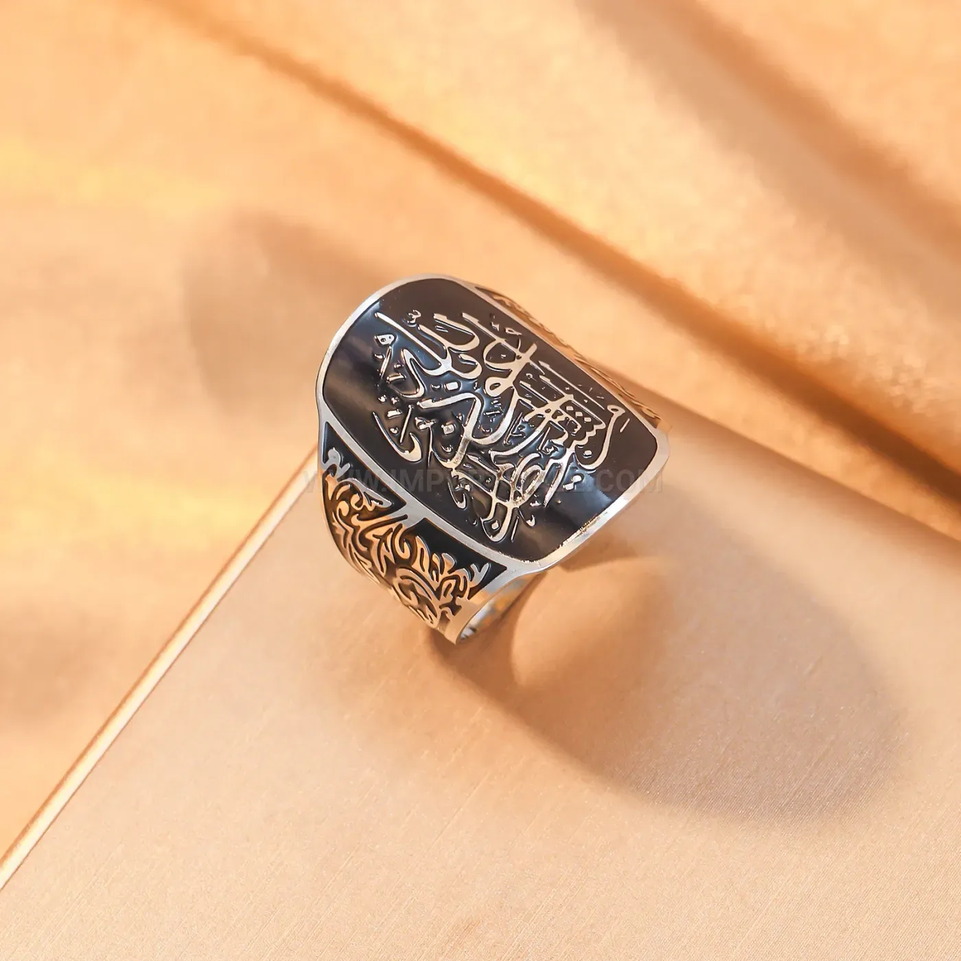 Designer Stainless Steel Ayatul Kursi Arabic Calligraphy Men Signet Ring