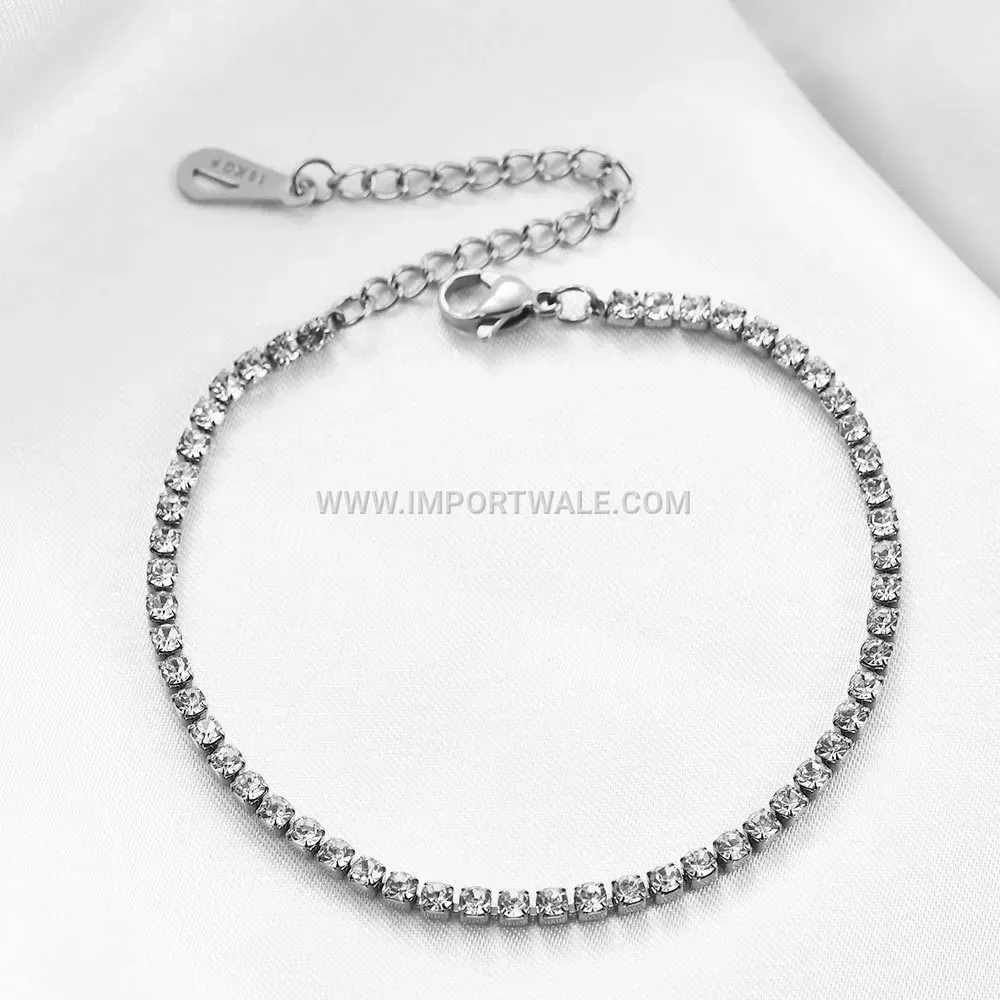 Single Row Cubic Zirconia Stainless Steel Tennis Bracelet