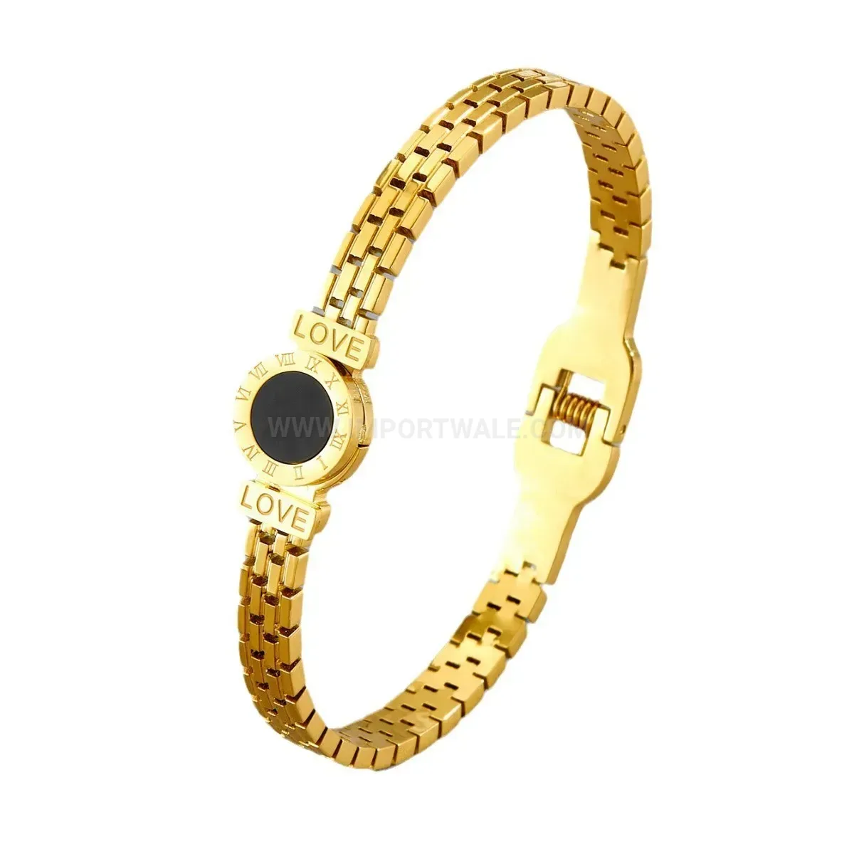 Gold-Plated Titanium Steel Roman Numeral Disc Bangle