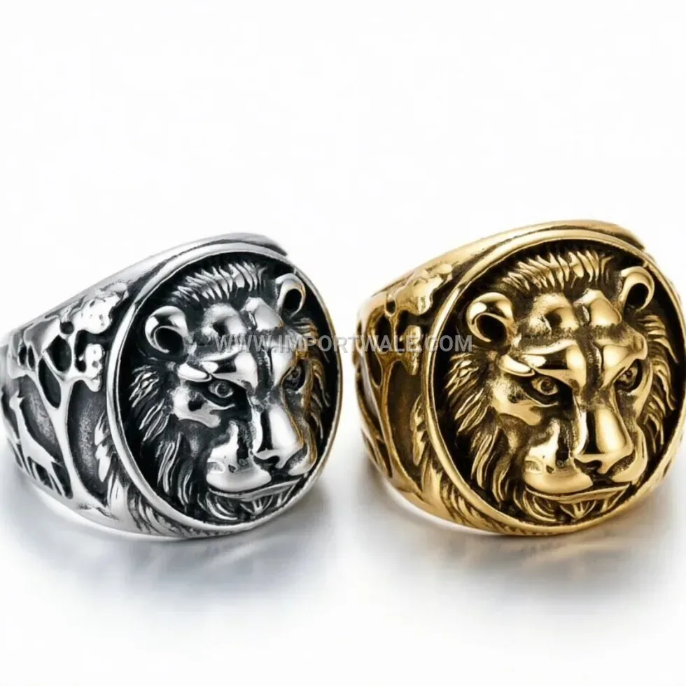 Vintage Lion Head Stainless Steel Signet Ring