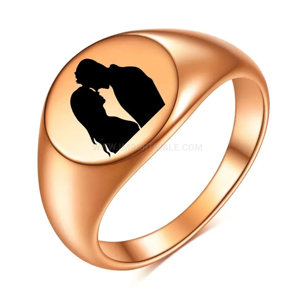 Designer Laser Engraved Symbol Polished Stainless Steel Ring