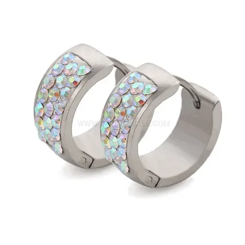 Fashion Triple Row Rhinestone Inlaid Stainless Steel Stud Earrings