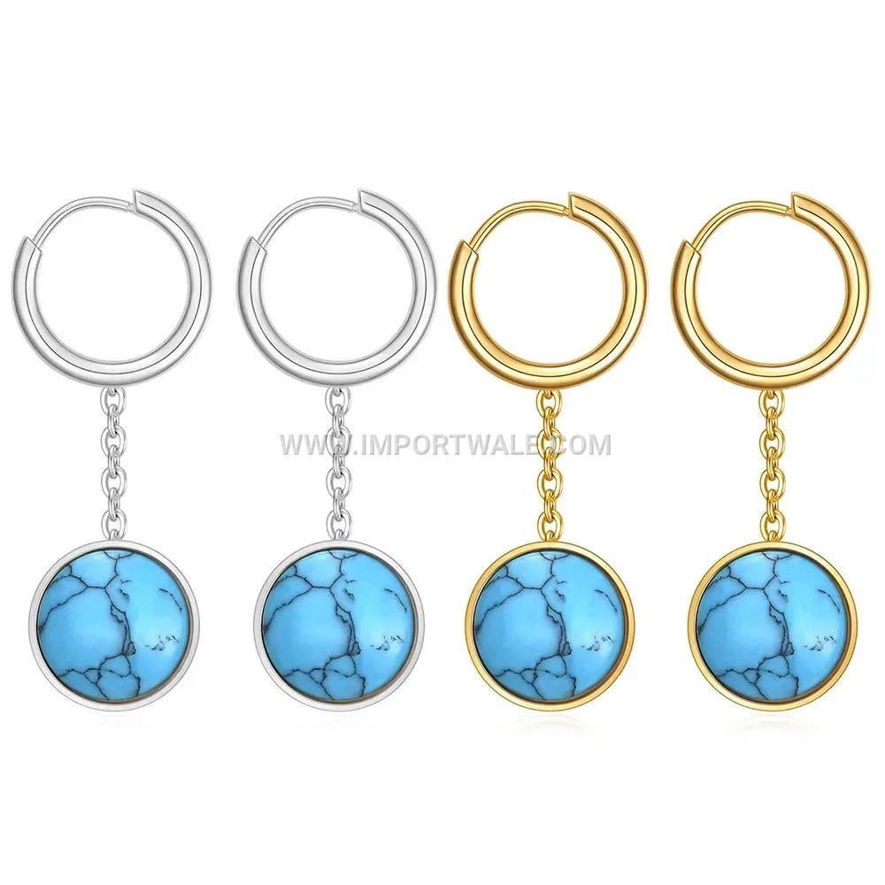 Gold Plated Stainless Steel Huggie Hoop Earrings with Turquoise Pendant