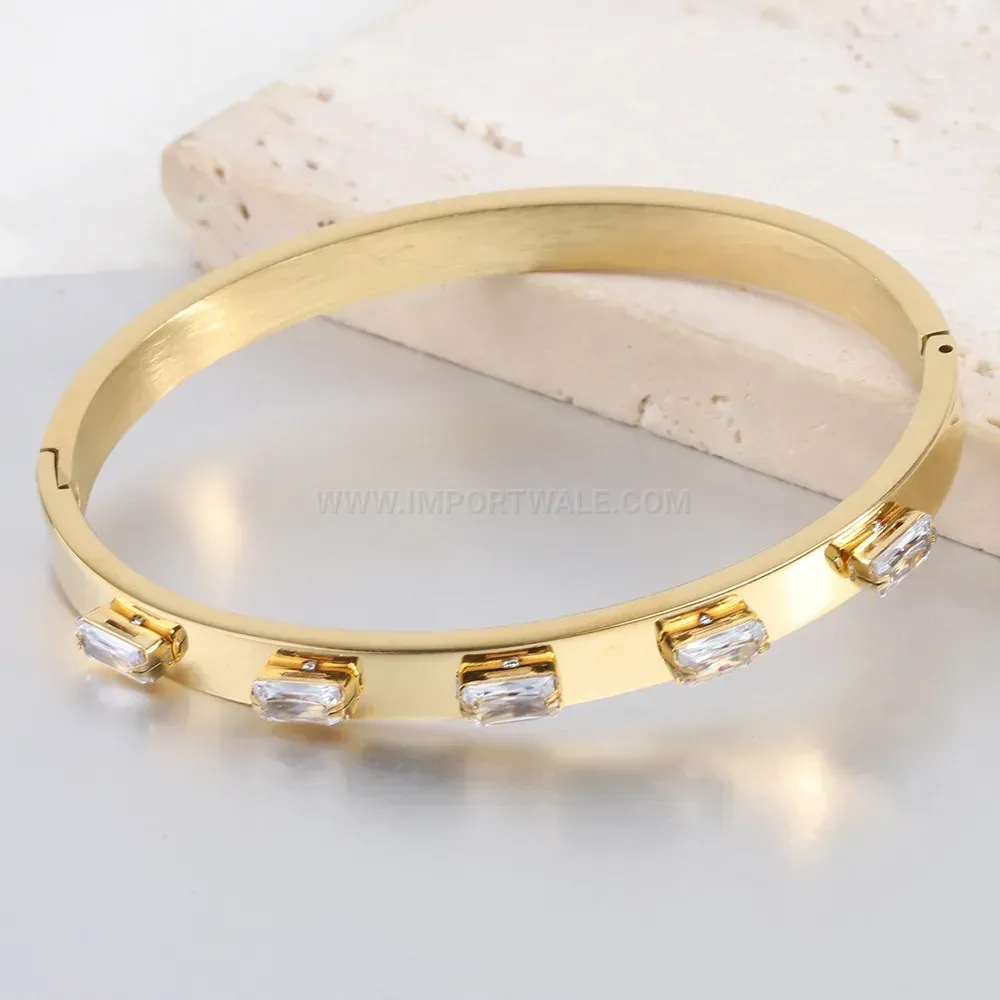 Premium Crystal Open Cuff Stainless Steel Bangle Bracelet