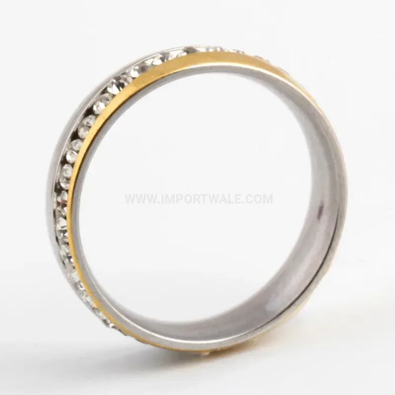 Vintage Two Tone Stainless Steel Band Ring with Cubic Zirconia Accent