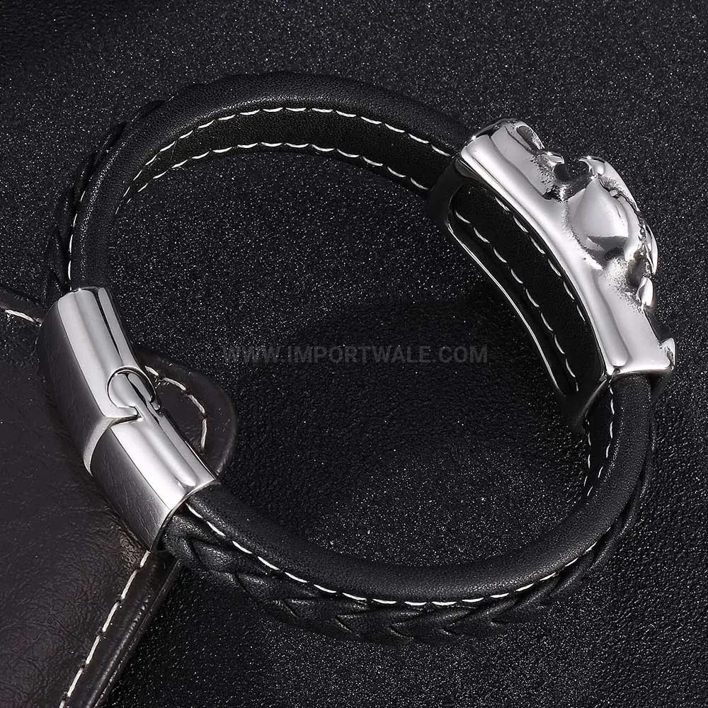 Chic Owl Motif Stainless Steel Leather Bracelet With Magnetic Closure