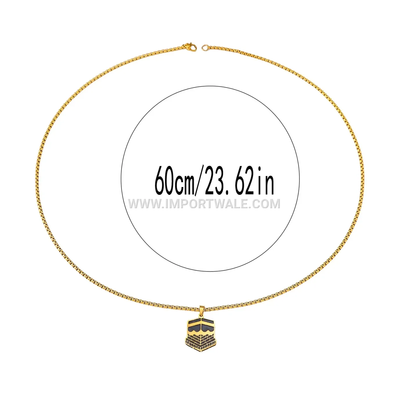 Gold Plated Stainless Steel Sacred Kaaba Islamic Pendant Necklace