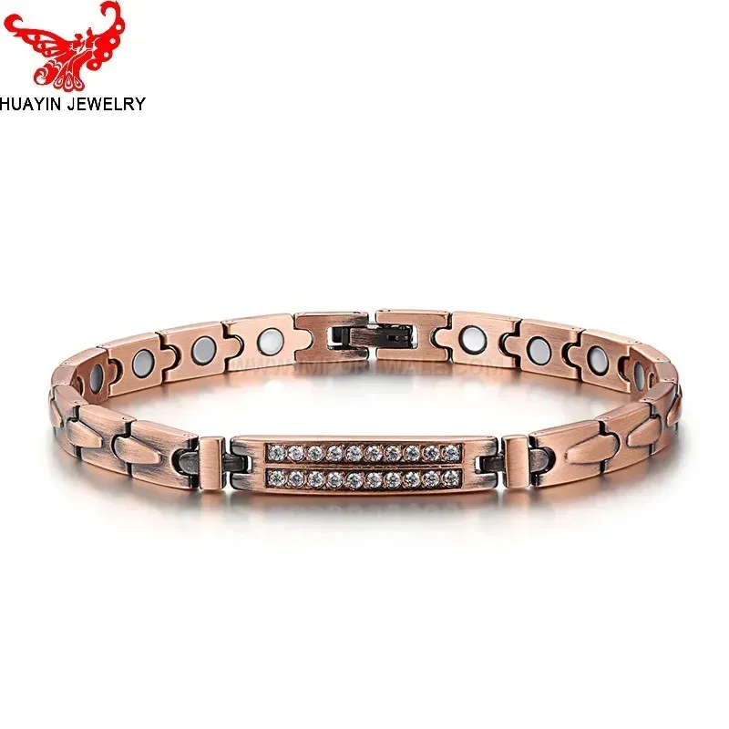 Classic Unisex Vintage Teardrop Rhinestone Copper Bio Magnetic Bracelet