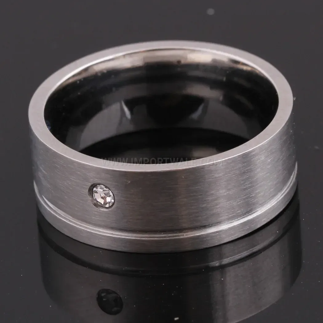 Classic Layered Crystal Accent Stainless Steel Band Ring