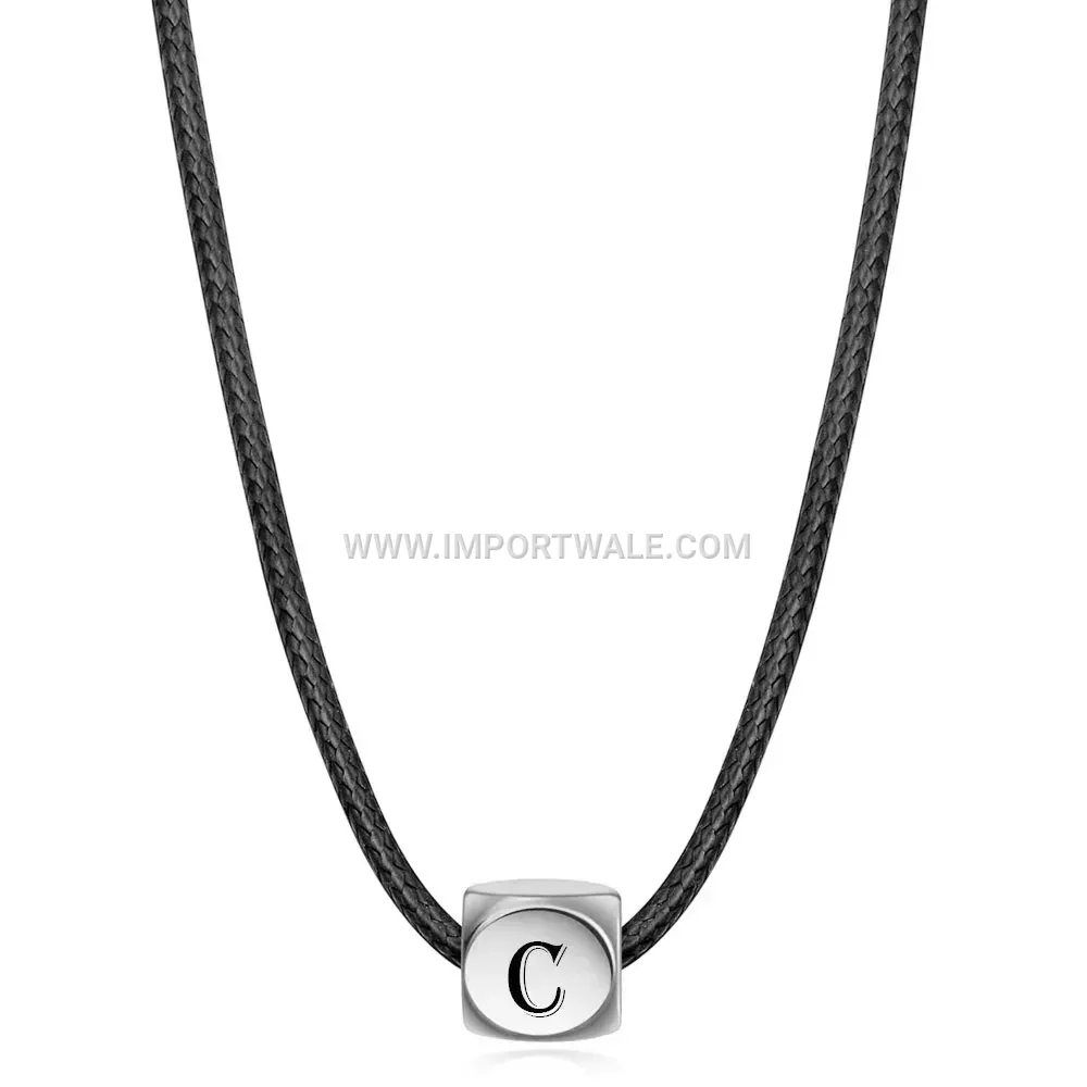 Gold Stainless Steel Cube Dice Initial Charm Necklace