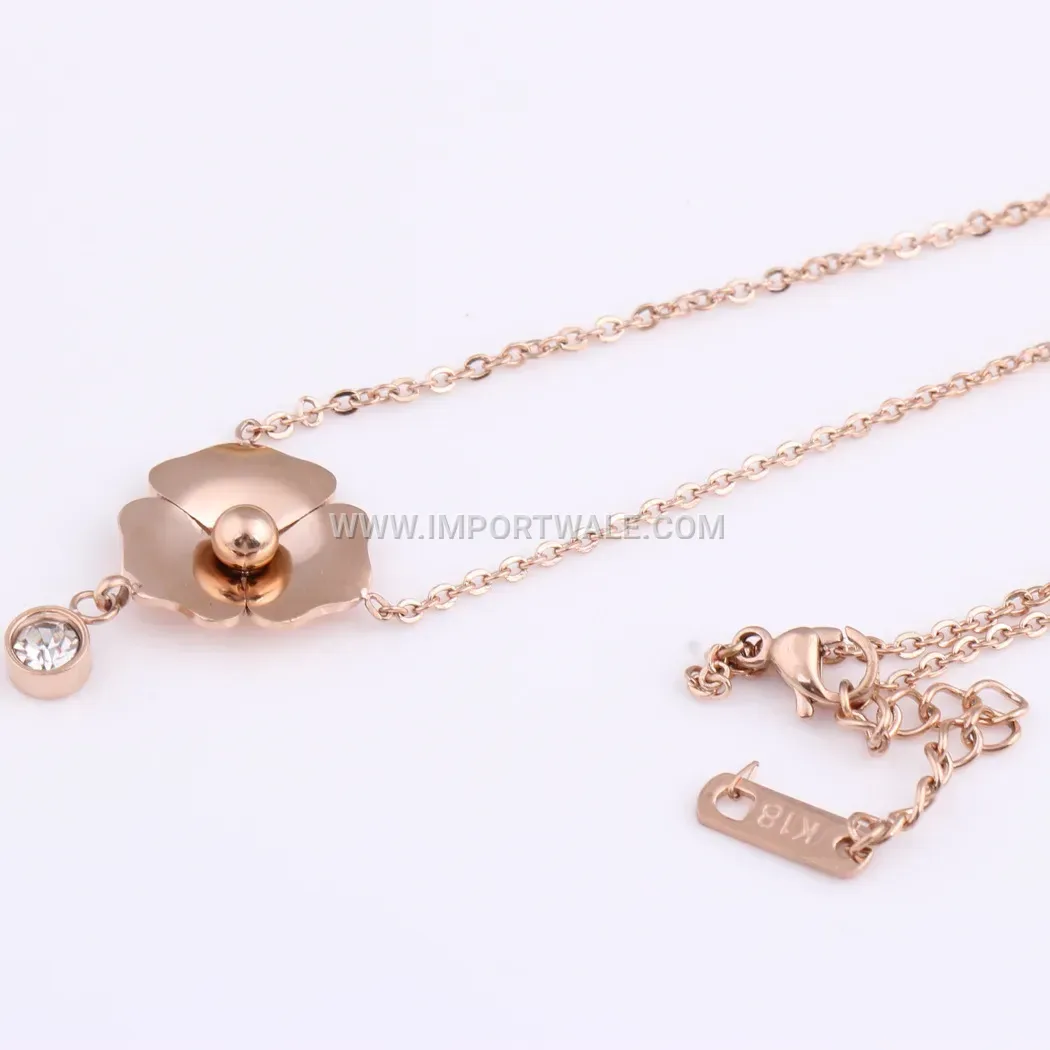 Rose Gold Stainless Steel Daisy Pendant Necklace with Crystal