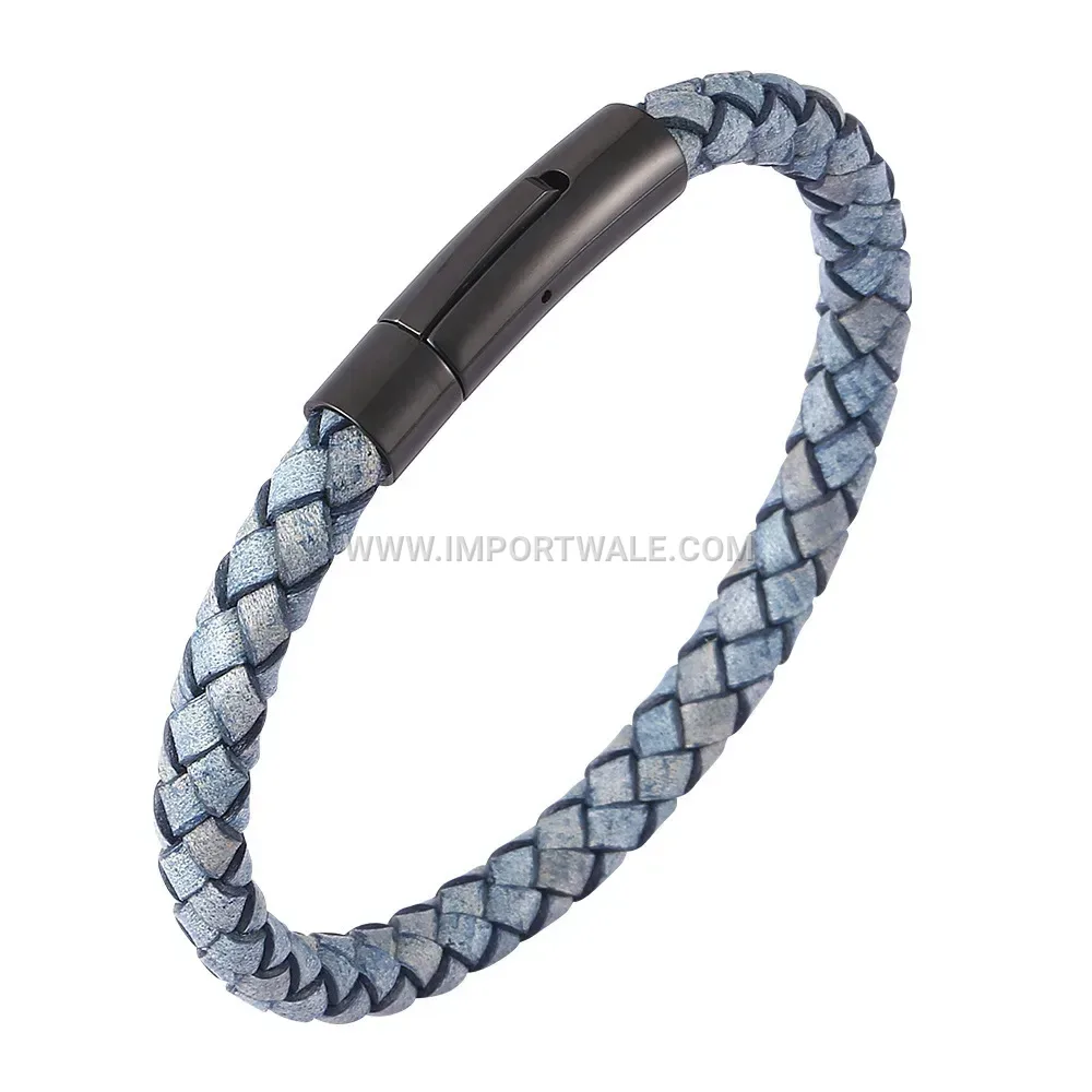 Handcrafted Braided Genuine Leather Wristband with Clasp