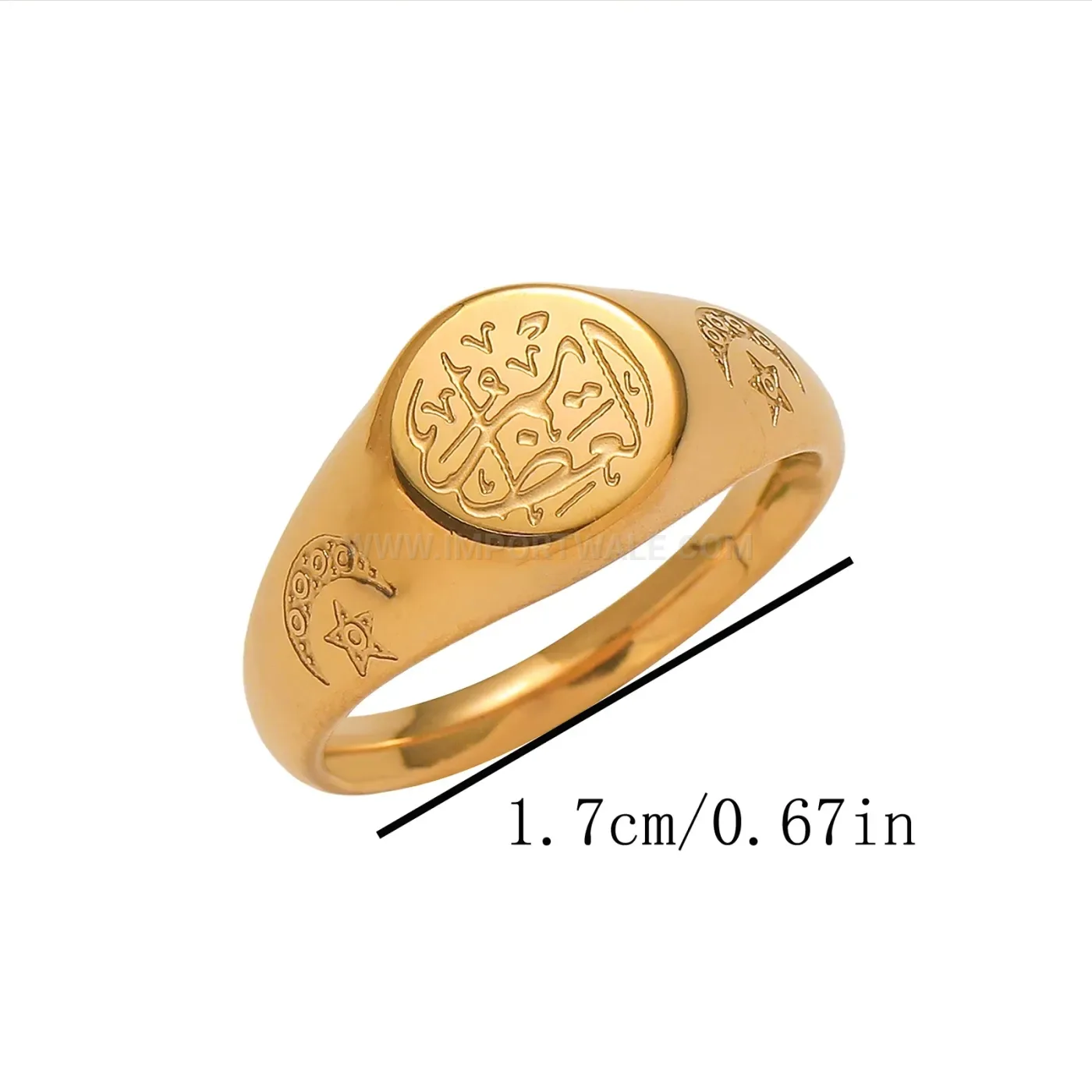 Trendy Stainless Steel Crescent Moon Crescent Calligraphy Signet Ring
