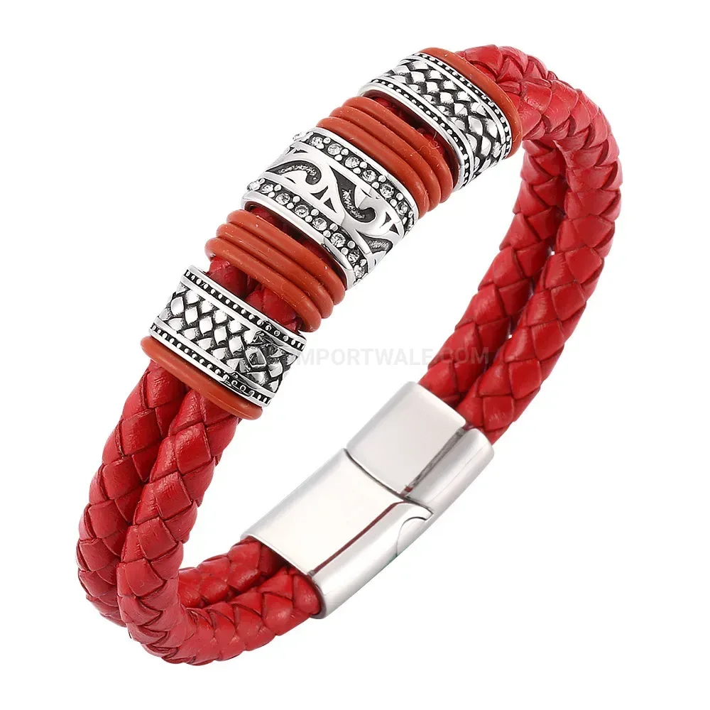 Modern Braided Leather Bracelet with Electroplated Stainless Steel Accent