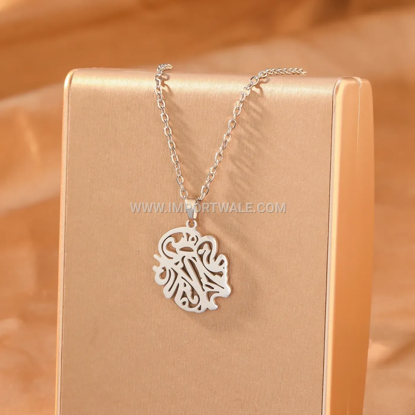 Hollow Gold Plated Arabic Calligraphy Stainless Steel Pendant Necklace